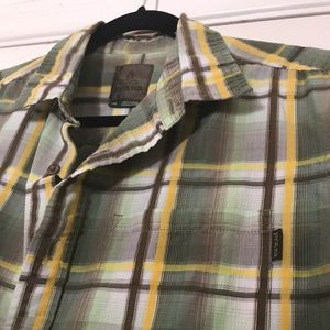 Prana Short Sleeved Plaid Snap Up Shirt